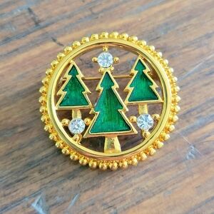 Monet Enamel & Rhinestone Christmas Tree Brooch